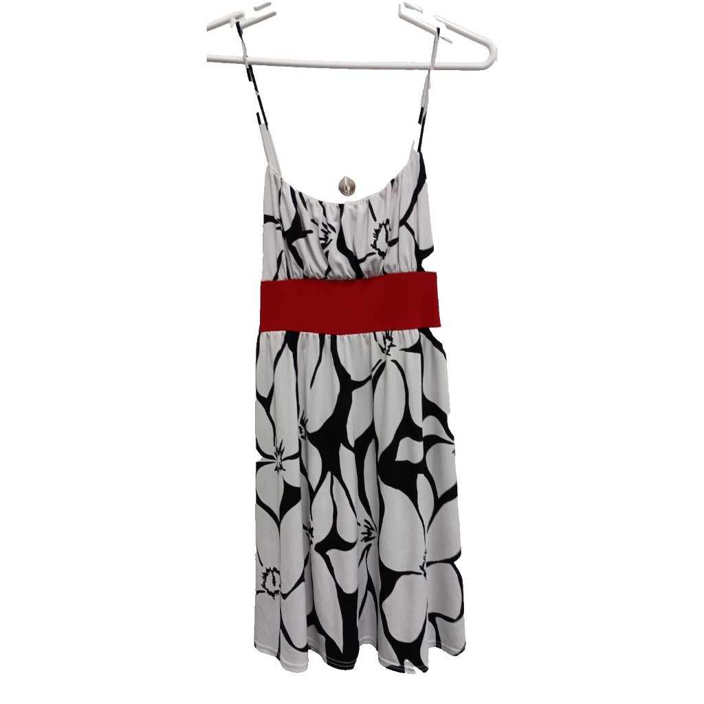 Vtg Y2k Wrapper Womens Babydoll Dress Medium Black White Floral Spaghetti Strap